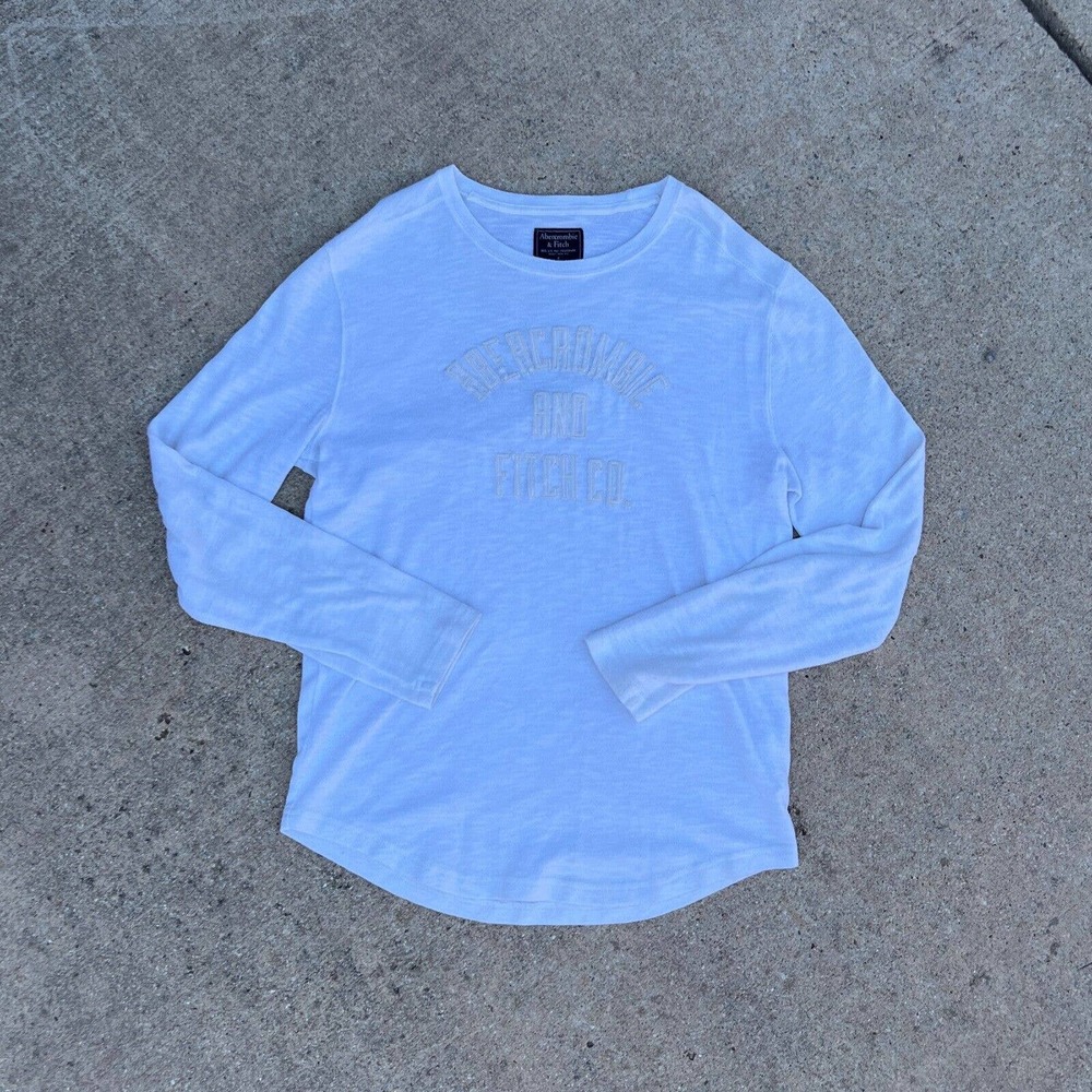 Abercrombie & Fitch White Long Sleeve Curved Hem T-shirt
